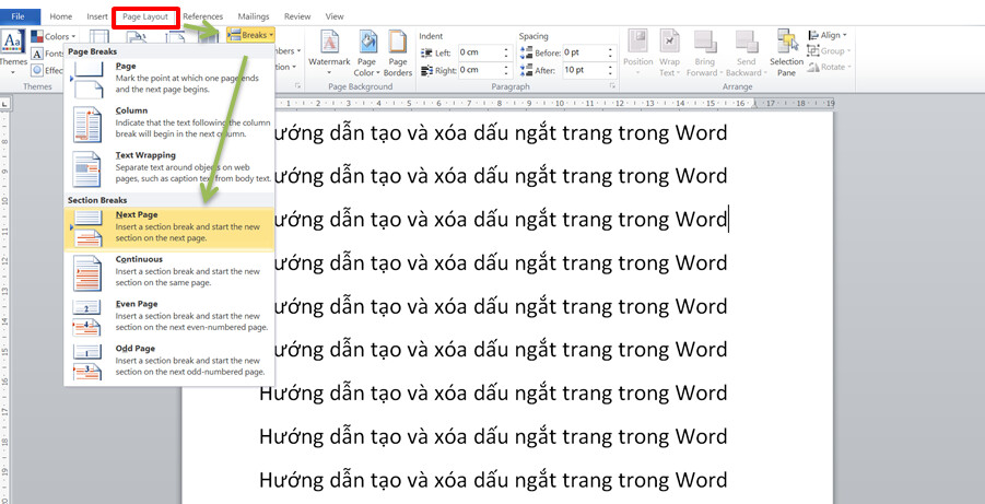 Hướng dẫn tạo ngắt trang trong Word
